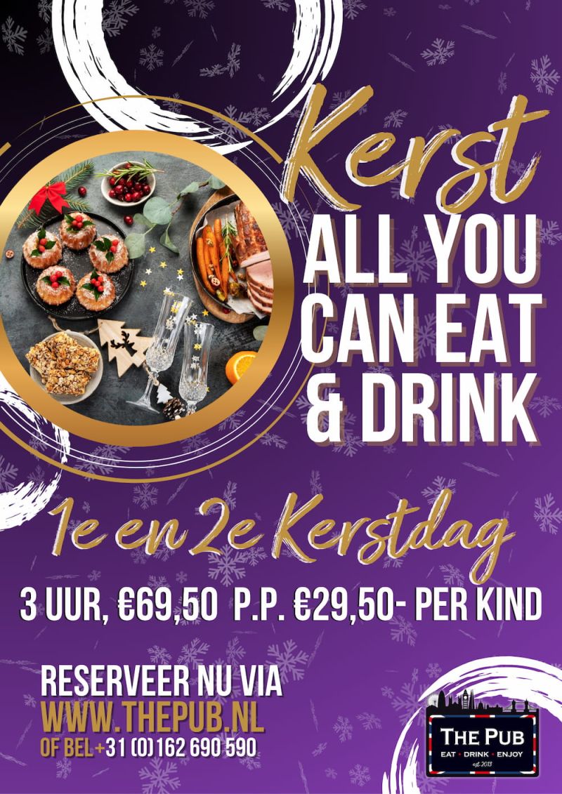 Kerst all you can eat en drink banner voor 1e en 2e kerstdag €69,50 per persoon